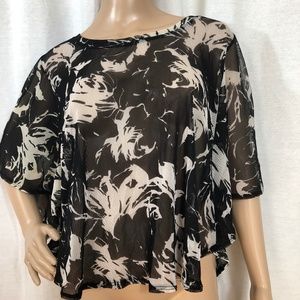 harmony Black & White Sheer Shell Top Bat Wing